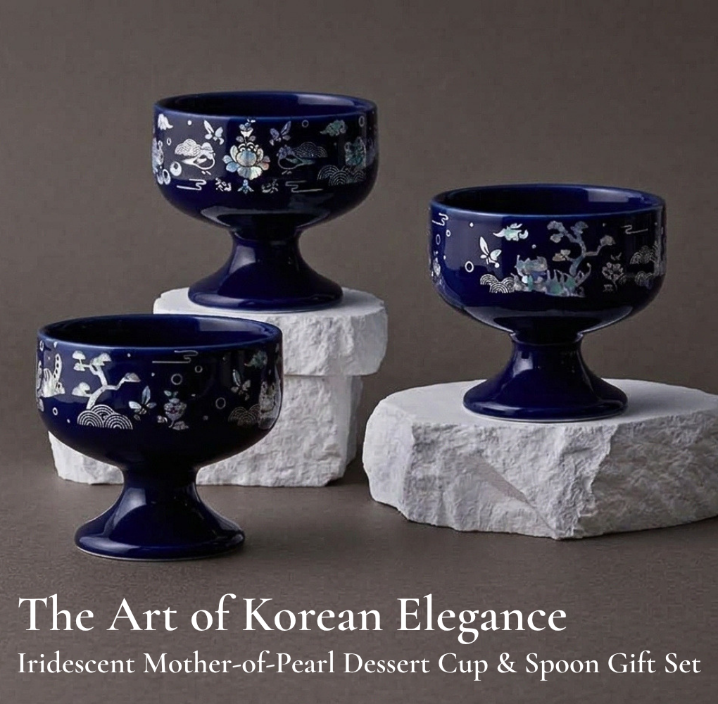 Korean Heritage Dessert Gift Set – Dessert Cup, Spoon & Bojagi Wrapping