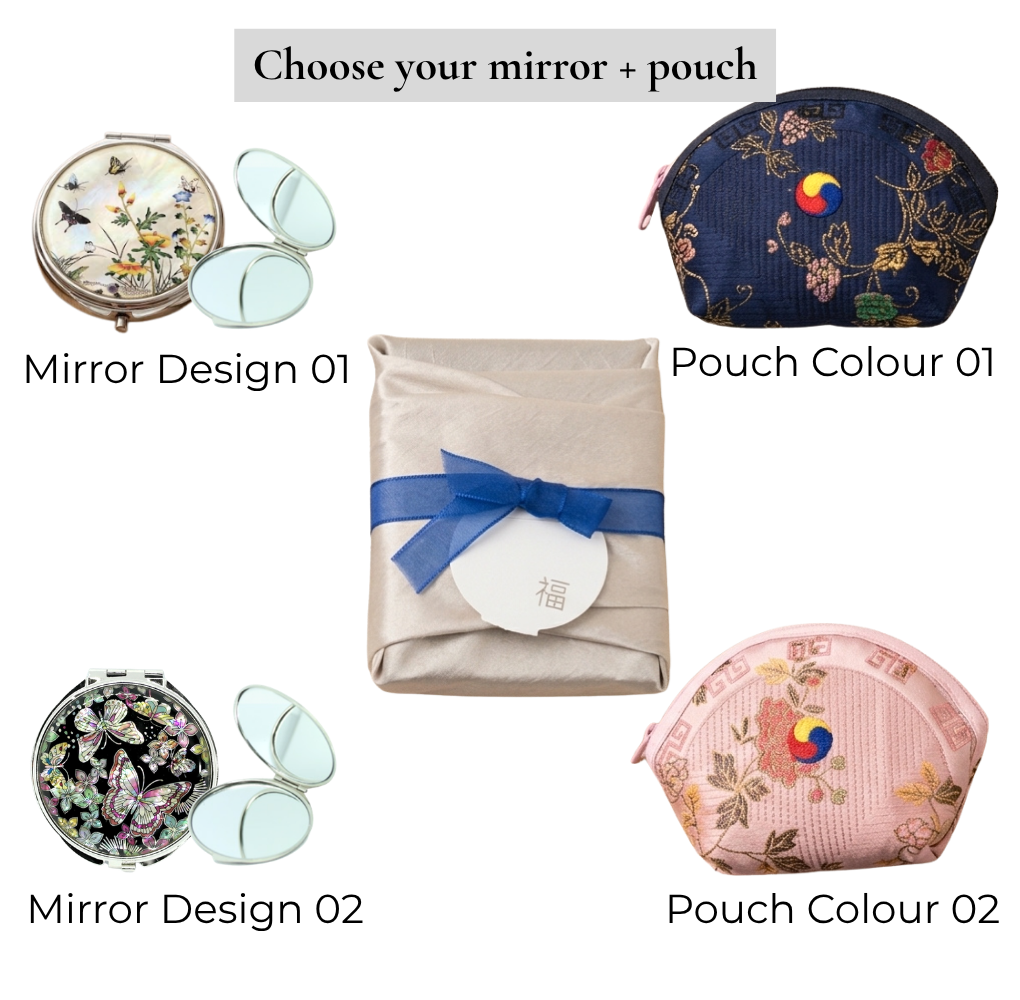 Korean Mother-of-Pearl Gift Set – Mirror, Pouch & Bojagi Wrapping