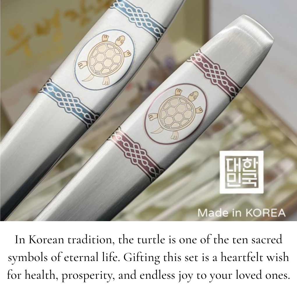 Korean Traditional Turtle Cutlery Set for 2 | Premium Stainless Steel 18/10 Gift Box with BoJagi Wrap