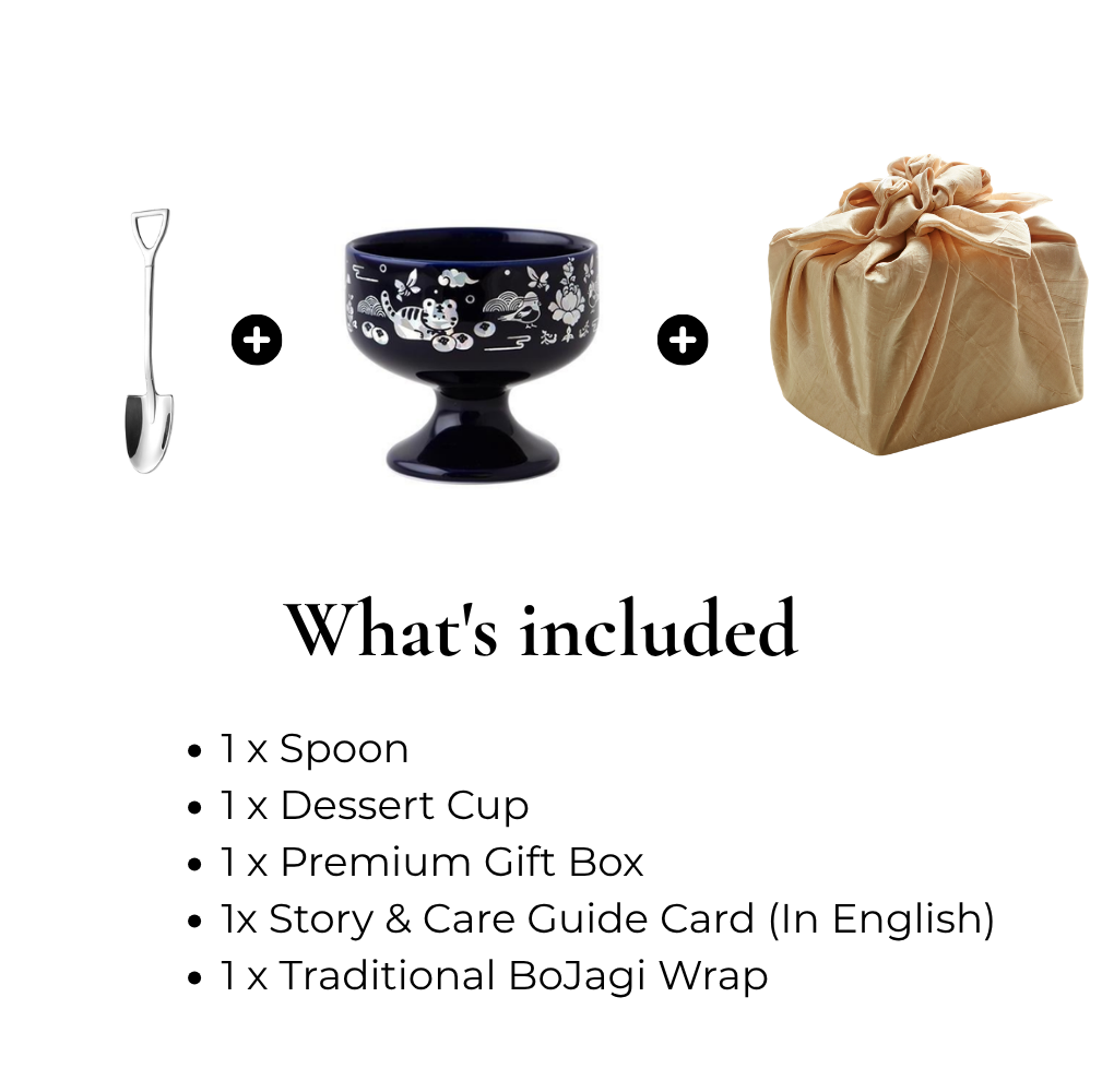 Korean Heritage Dessert Gift Set – Dessert Cup, Spoon & Bojagi Wrapping