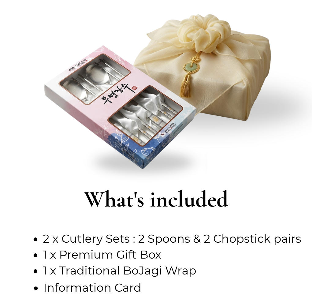 Korean Traditional Turtle Cutlery Set for 2 | Premium Stainless Steel 18/10 Gift Box with BoJagi Wrap