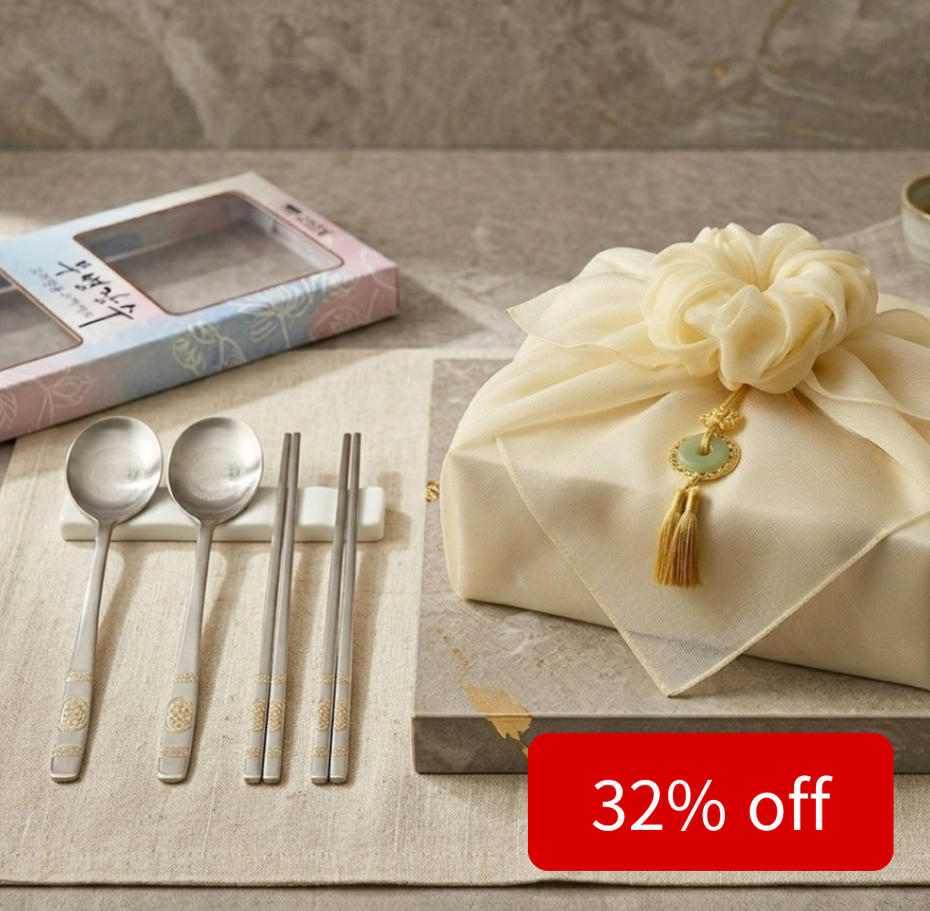 Korean Traditional Turtle Cutlery Set for 2 | Premium Stainless Steel 18/10 Gift Box with BoJagi Wrap